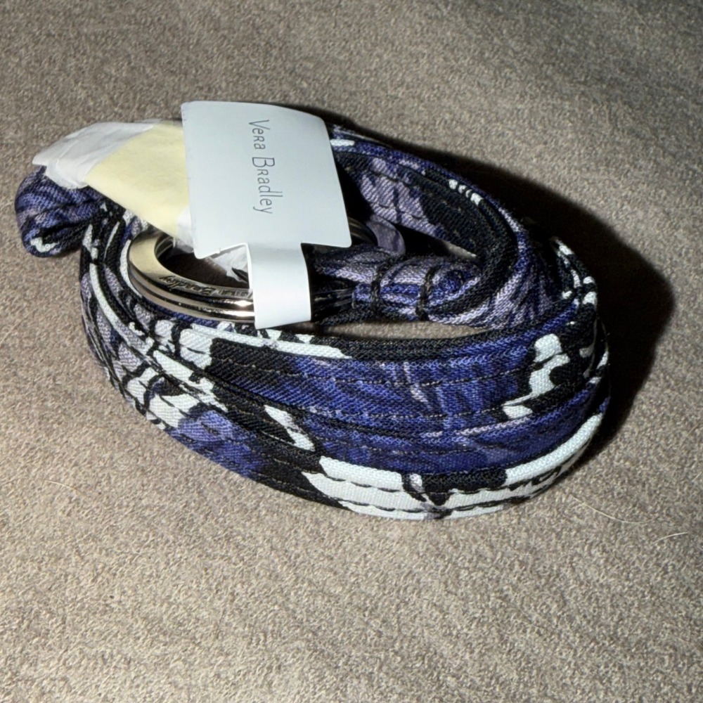 Vera Bradley Frosted Floral Lanyard Purple Black White Cotton Key Ring 24166-T89